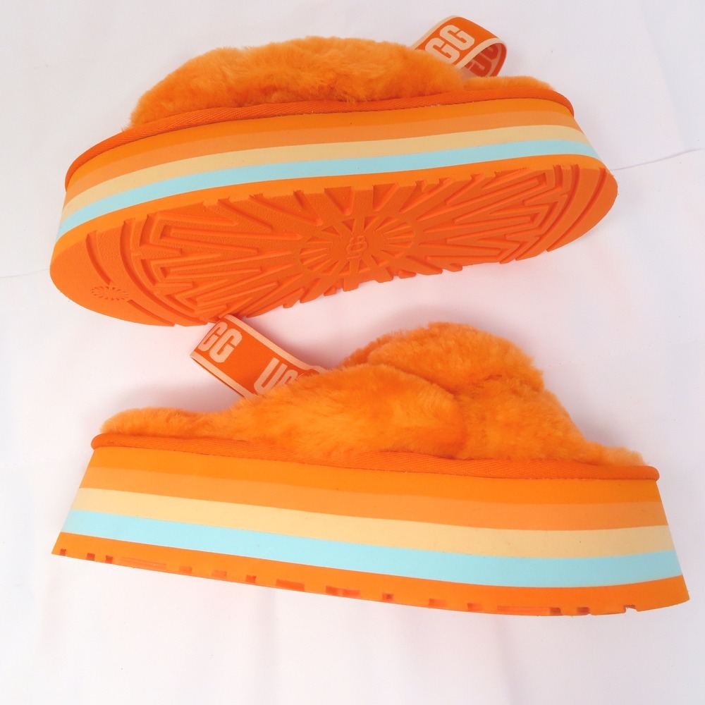 UGG Disco Knot Platform Slide Sandals Mandarin Orange Multi Fur 8 Womens 1126383 - Picture 6 of 10